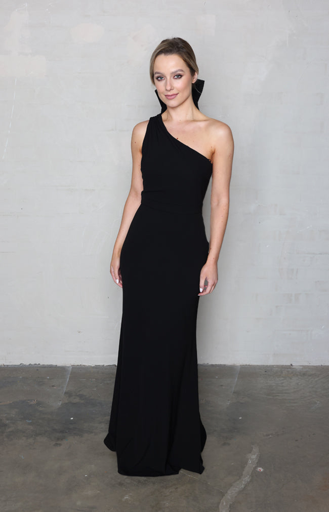 Fleur Crepe Gown Detachable Bow - Black