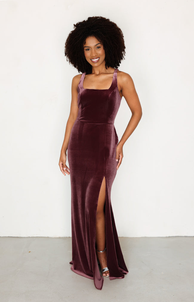 Portia Velvet Gown - Damson