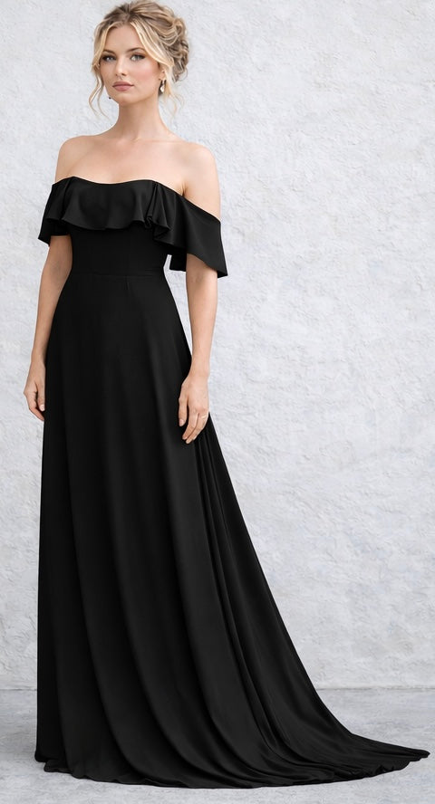 Freya Chiffon Gown - Black