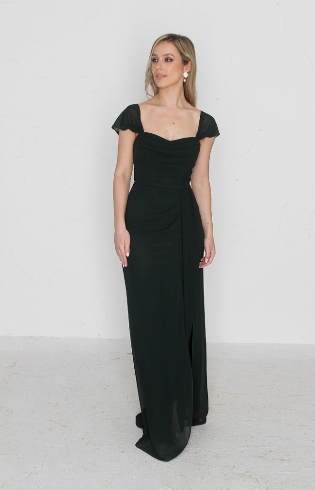 Austen Chiffon Gown - Forest Green