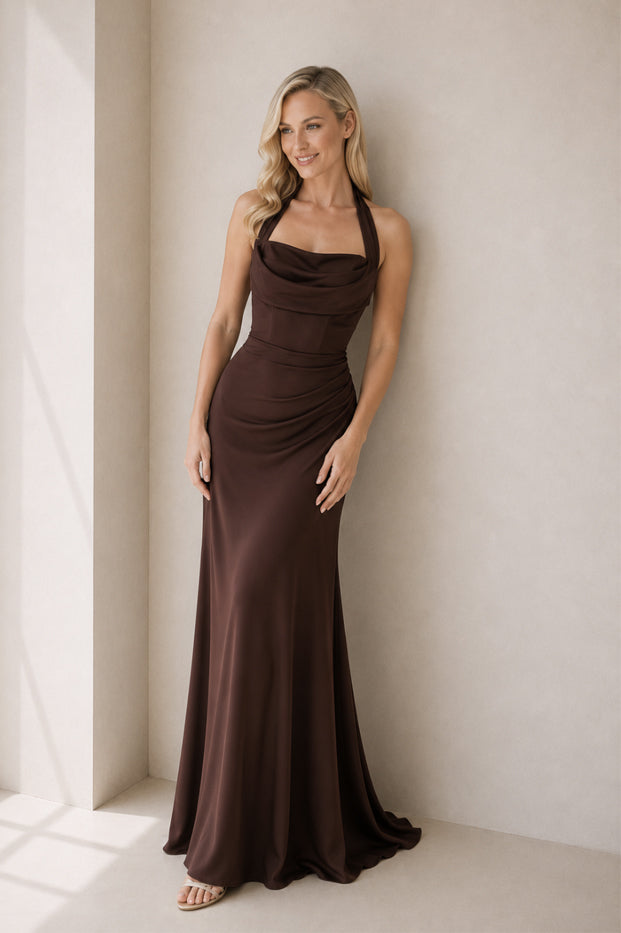 Millie Crepe Gown - Chocolate AS